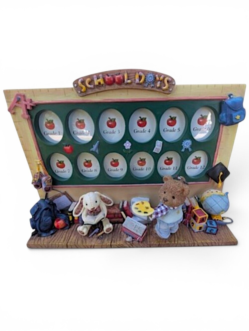 Vintage School Days Bear Photo Frame K-12 Graduation Picture Holder Retro Resin